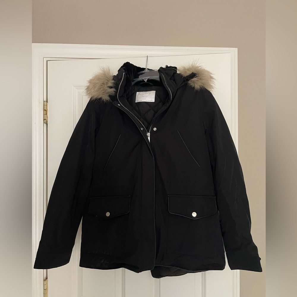Zara Black Jacket with Fur Trim NWT